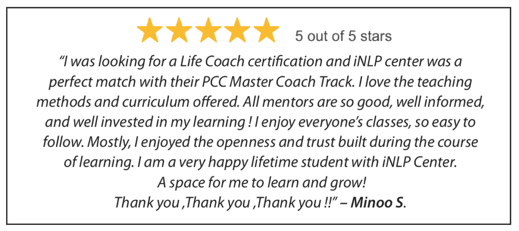 iNLP Center Life Coach Certification Training testimonial